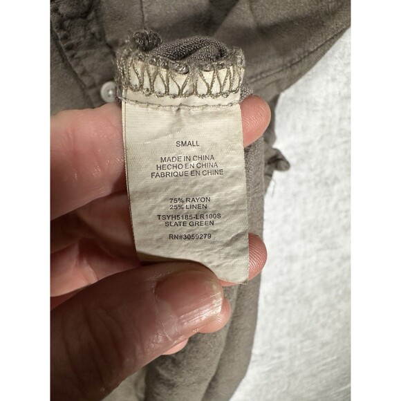 Thread & Supply Womens Small Slate Green  Shirt Rayon Linen Button Up Cap Sleeve - Picture 3 of 6
